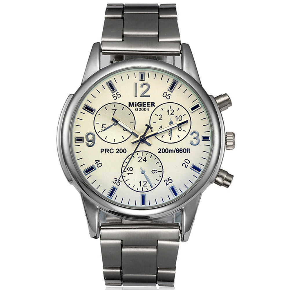 Fashion Simple Fake Three-eye Steel Belt Quartz Watch - Nkayo Fashion
