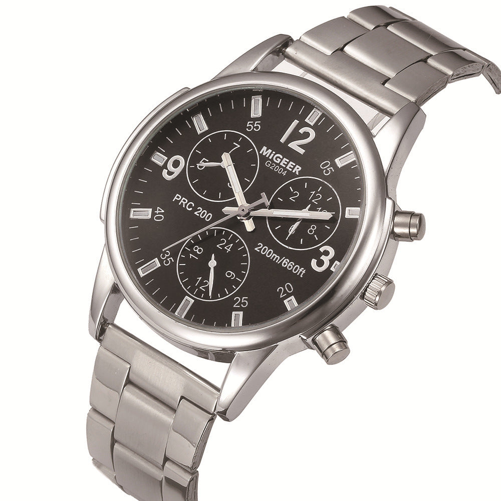 Fashion Simple Fake Three-eye Steel Belt Quartz Watch - Nkayo Fashion