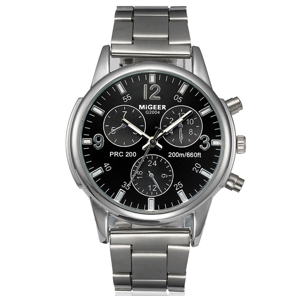 Fashion Simple Fake Three-eye Steel Belt Quartz Watch - Nkayo Fashion