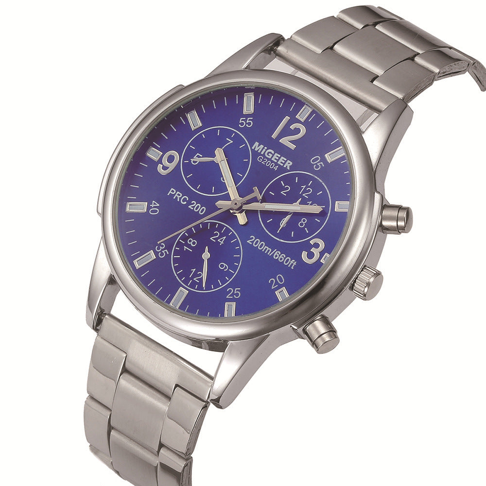 Fashion Simple Fake Three-eye Steel Belt Quartz Watch - Nkayo Fashion