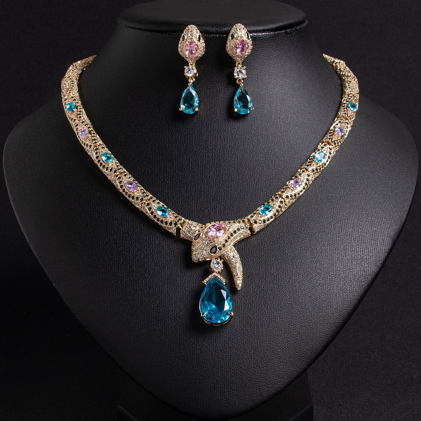 Personalized Fashion Zircon Snake Necklace Earrings Suit - Nkayo Fashion
