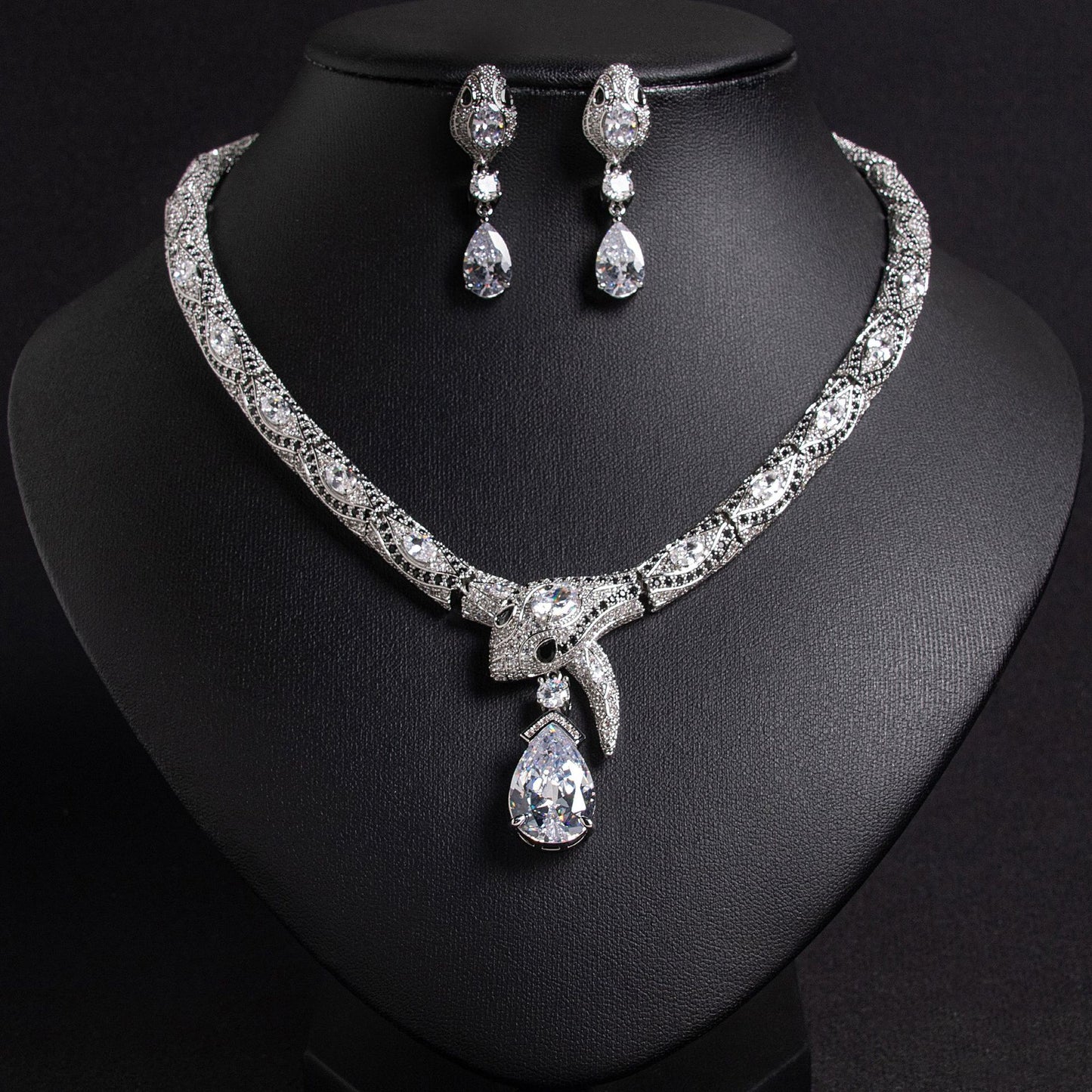 Personalized Fashion Zircon Snake Necklace Earrings Suit - Nkayo Fashion