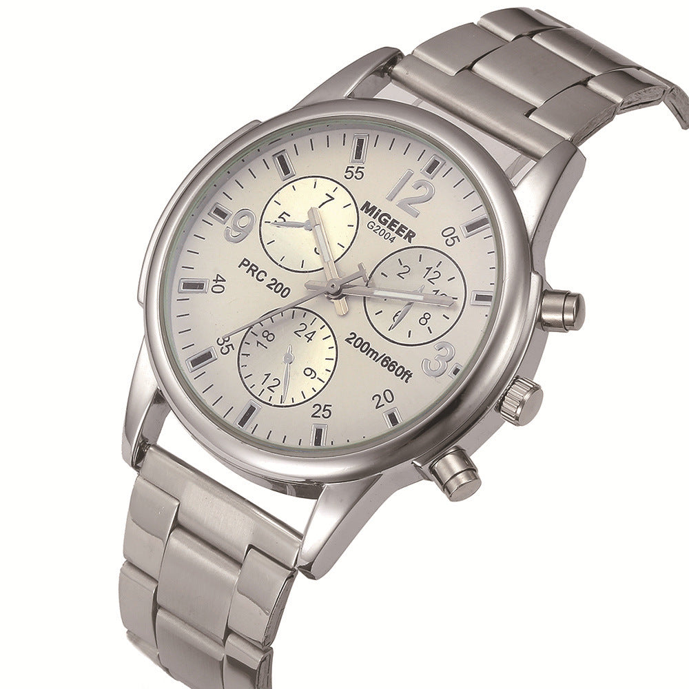 Fashion Simple Fake Three-eye Steel Belt Quartz Watch - Nkayo Fashion