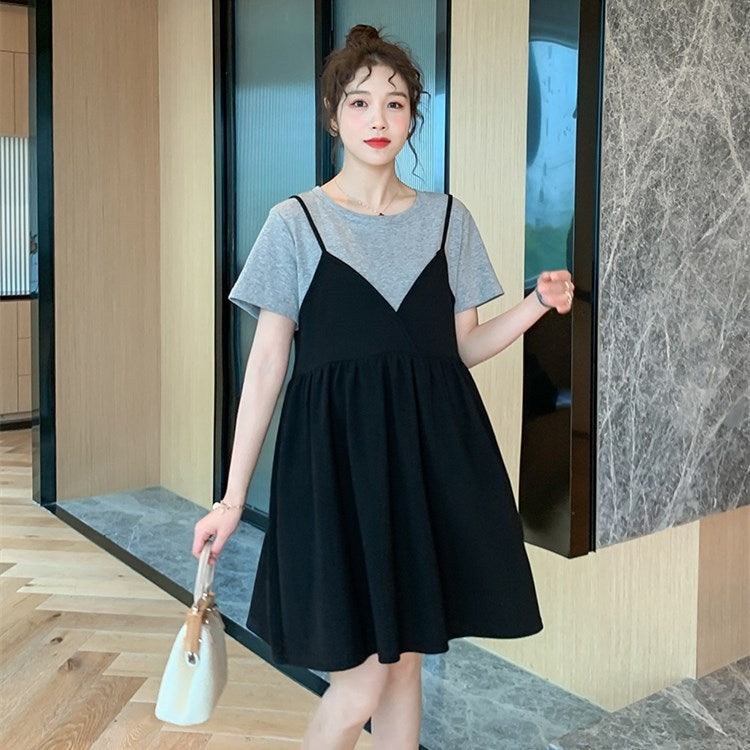 Fake Two Pieces Summer Small Loose Maternity Dress Summer Dress - Nkayo Fashion