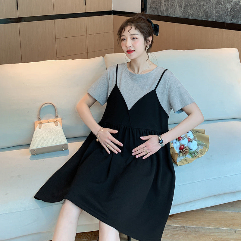 Fake Two Pieces Summer Small Loose Maternity Dress Summer Dress - Nkayo Fashion