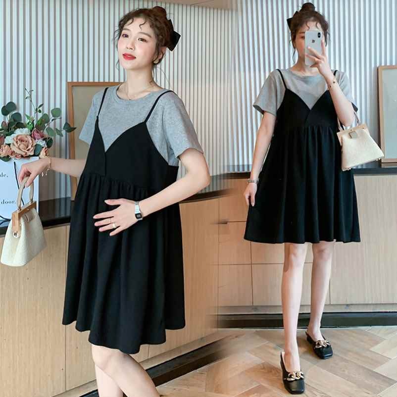 Fake Two Pieces Summer Small Loose Maternity Dress Summer Dress - Nkayo Fashion