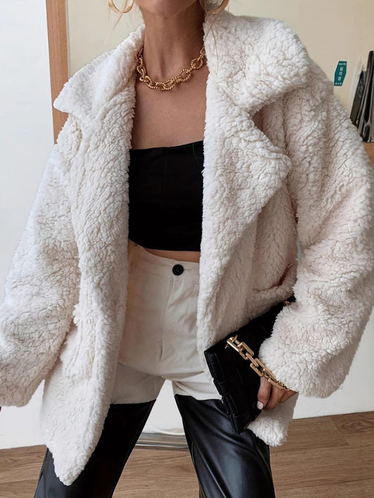 Fuzzy Open Front Long Sleeve Coat - My Store