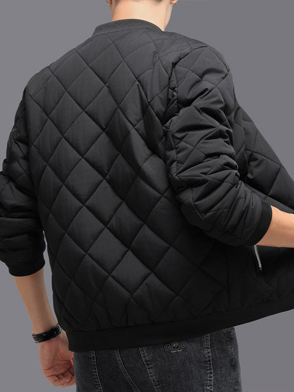 Fashion Rhombic-sewing Design Cotton Coat Winter Warm Thickened Baseball Jacket Casual Solid Color Outwear Clothing For Men - My Store