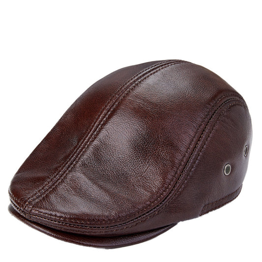 Men Genuine Cowhide With Ear Flaps Beret Hats - My Store