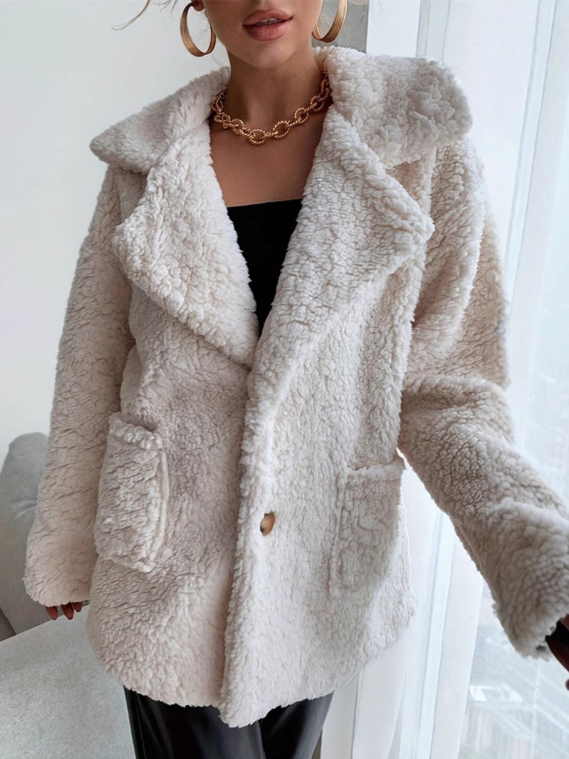 Fuzzy Open Front Long Sleeve Coat - My Store