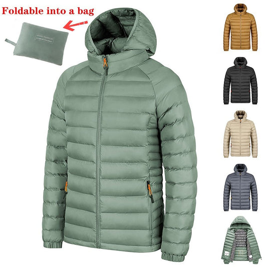 Winter Lightweight Hooded Coat With Pockets Fashion Warm Portable Zipper Jacket For Men Clothing Solid Color Outerwear Tops - My Store