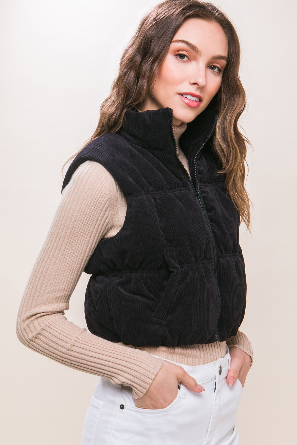 Love Tree Corduroy Zip Up Puffer Vest with Pockets - My Store