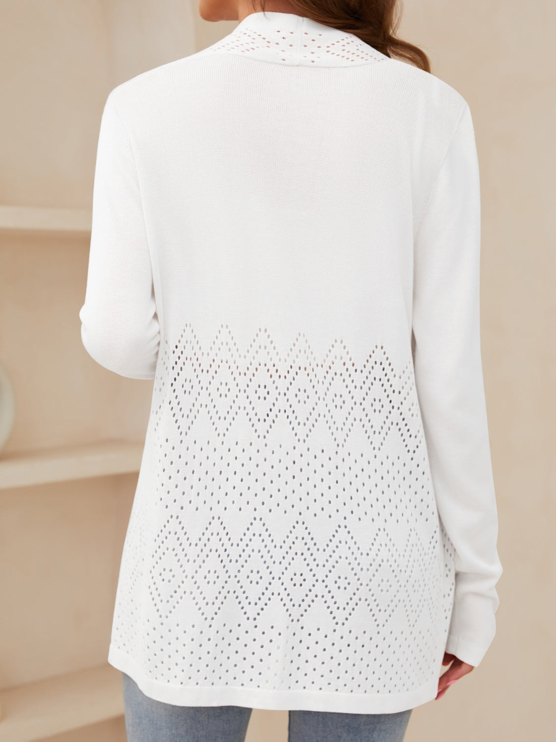Openwork Open Front Long Sleeve Cardigan - My Store