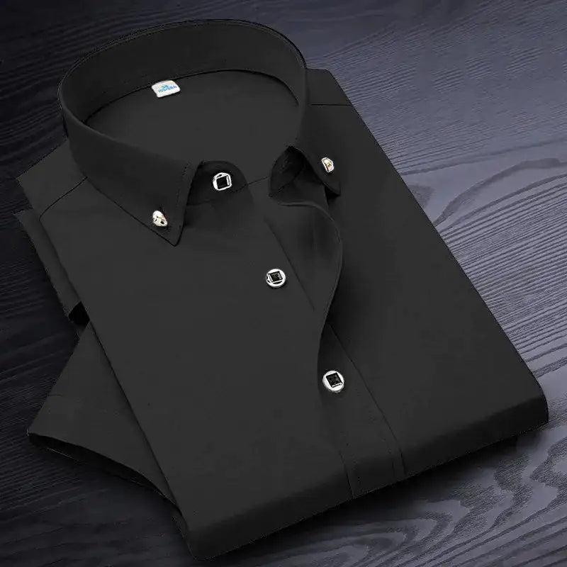 High Quality Non-ironing Men Dress Shirt Short Sleeve New Solid Male Clothing Fit Business Shirts White Blue Navy Black Red